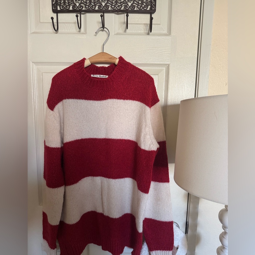 Acne Studios Red & White Knit Oversized Sweater Wool Blend Size 2